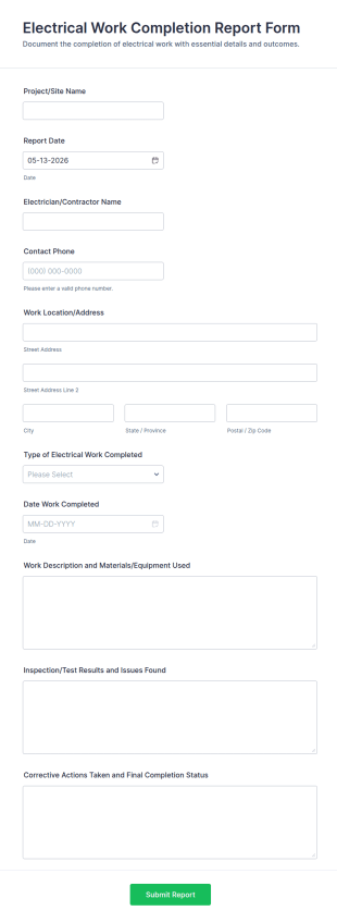 Electrical Work Completion Report Form Template