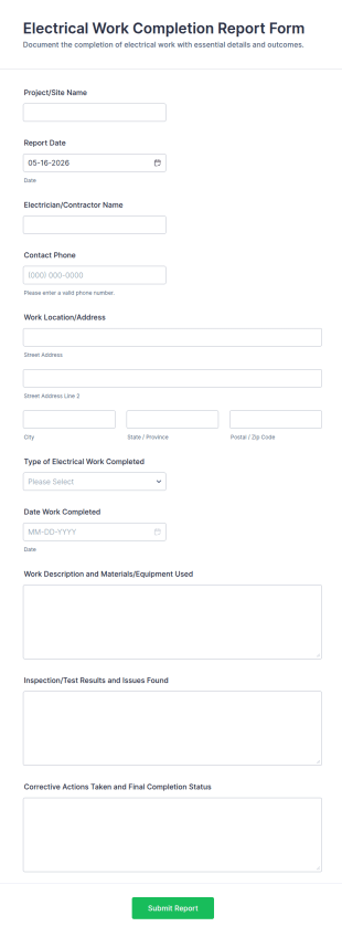 Electrical Work Completion Report Form Template