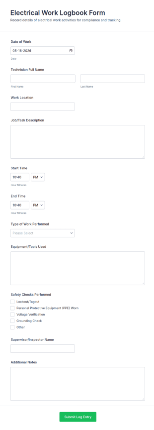 Electrical Work Logbook Form Template