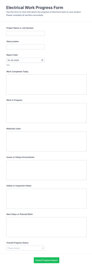 Electrical Work Progress Form Template
