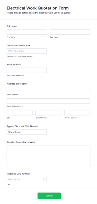 Electrical Work Quotation Form Template