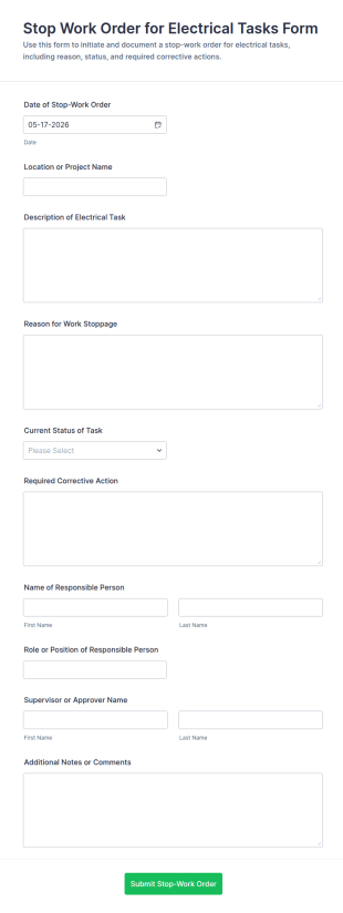 Electrical Work Stop Request Form Template