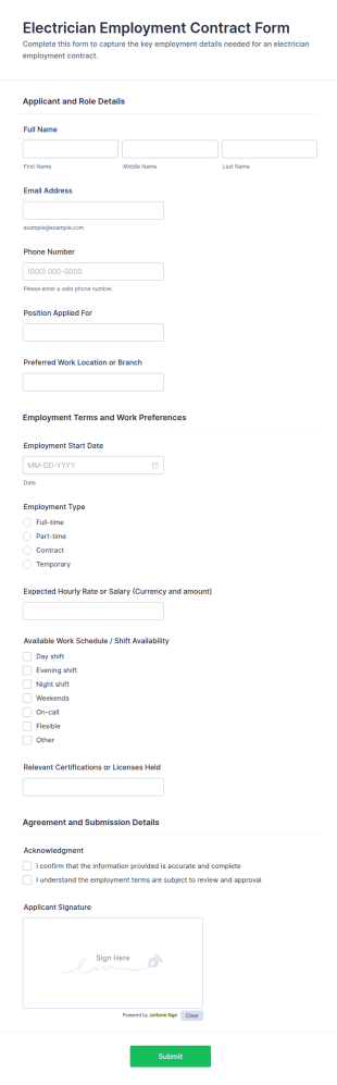 Electrician Employment Contract Form Template