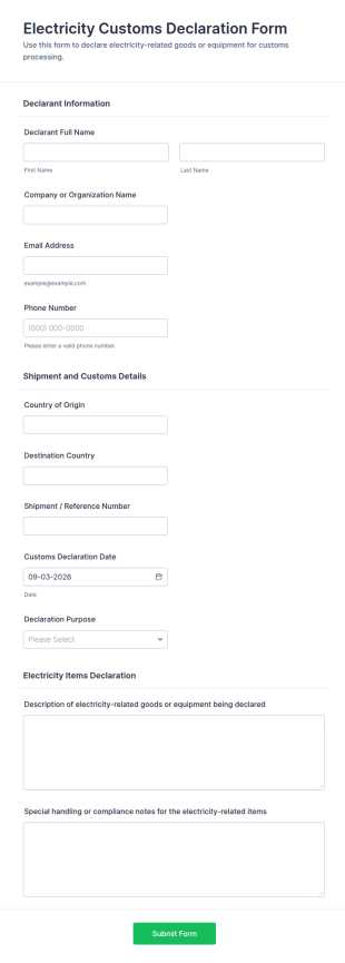 Electricity Customs Declaration Form Template