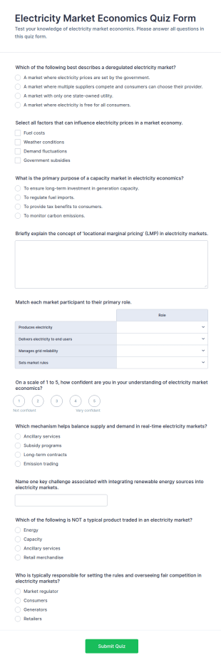Electricity Market Economics Quiz Form Template