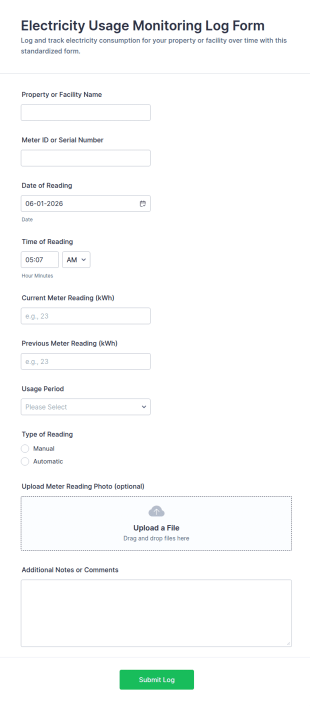 Electricity Usage Monitoring Log Form Template