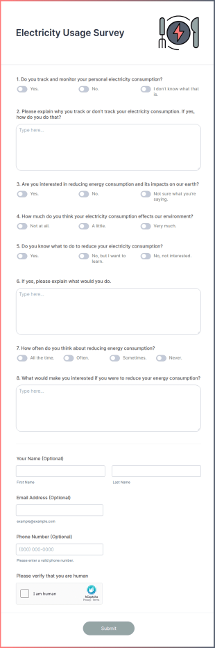 Electricity Usage Survey Form Template