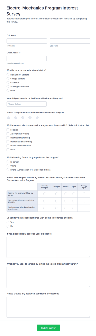 Electro Mechanics Program Interest Survey Form Template