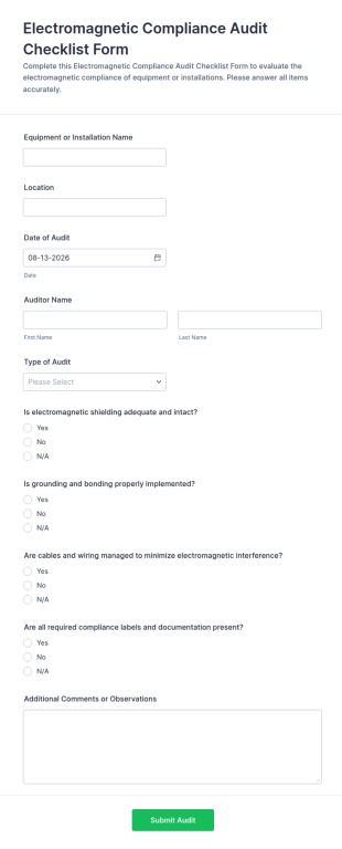 Electromagnetic Compliance Audit Checklist Form Template