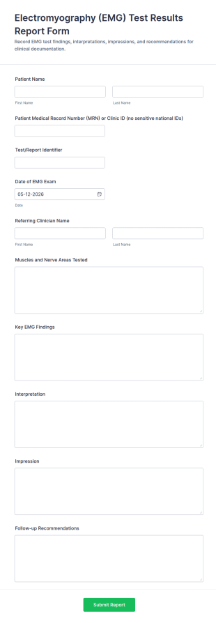 Electromyography (EMG) Test Results Report Form Template