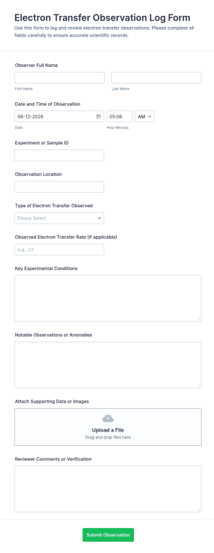 Electron Transfer Observation Log Form Template