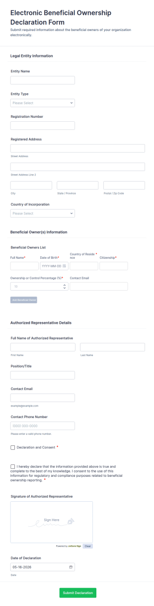 Electronic Beneficial Ownership Declaration Form Template