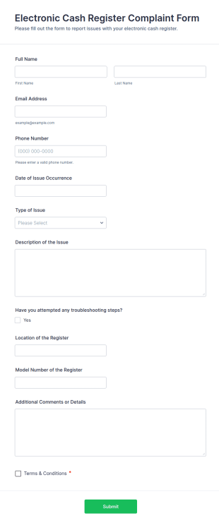 Electronic Cash Register Complaint Form Template
