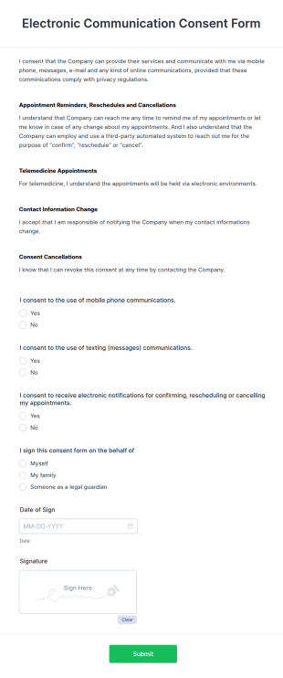 Electronic Communication Consent Form Template