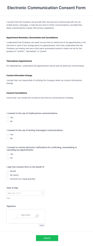 Electronic Communication Consent Form Template