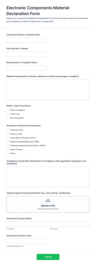 Electronic Components Material Declaration Form Template