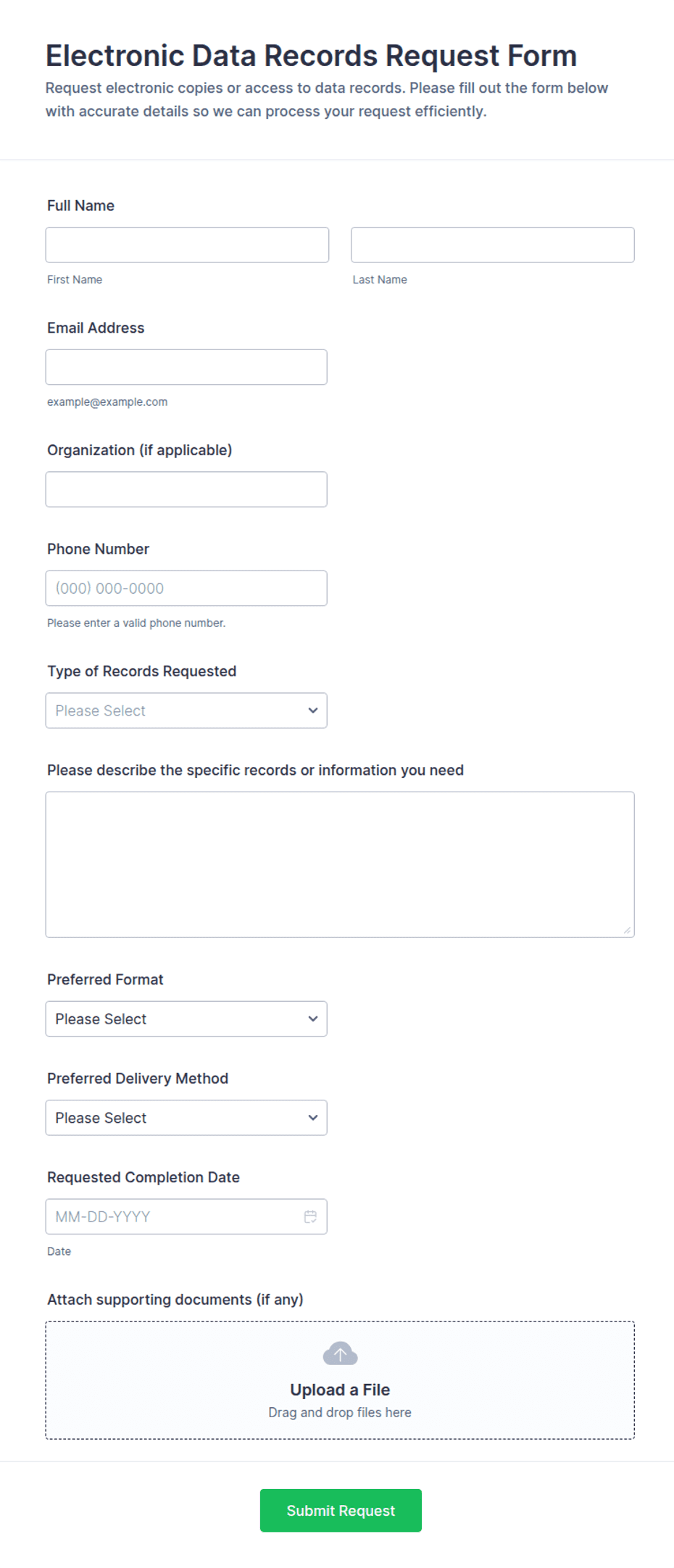 Electronic Data Records Request Form Template | Jotform