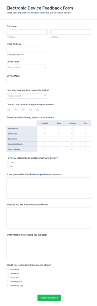 Electronic Device Feedback Form Template