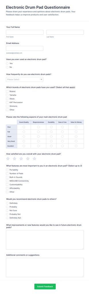 Electronic Drum Pad Questionnaire Form Template