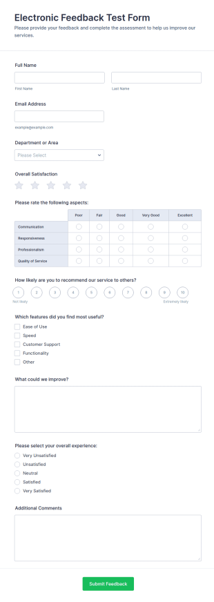 Electronic Feedback Test Form Template