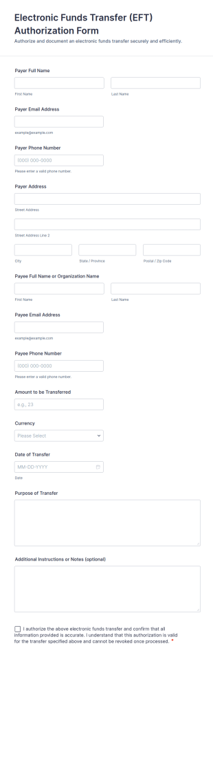 Electronic Funds Transfer (EFT) Authorization Form Template