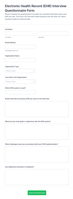 Electronic Health Record (EHR) Interview Questionnaire Form Template