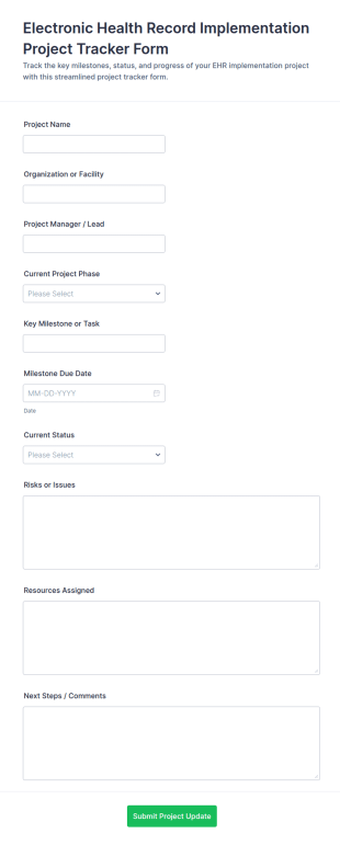Electronic Health Record Implementation Project Tracker Form Template