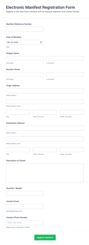 Electronic Manifest Registration Form Template