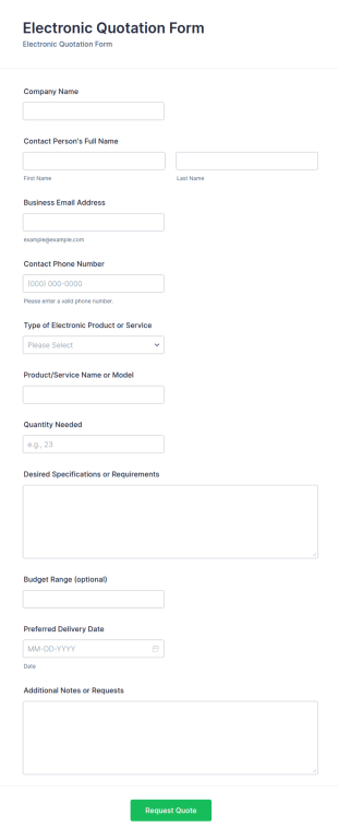 Electronic Quotation Form Template