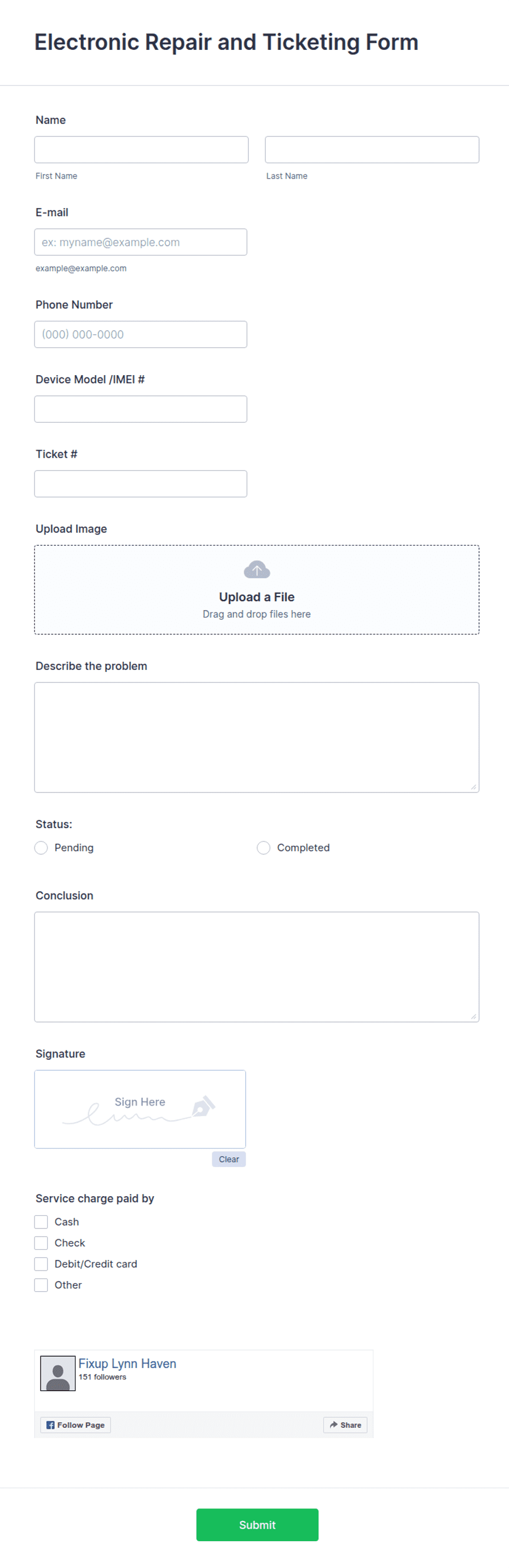 Electronics Repair Form.pdf Electronic Repair/Unlocking Form Template | Jotform