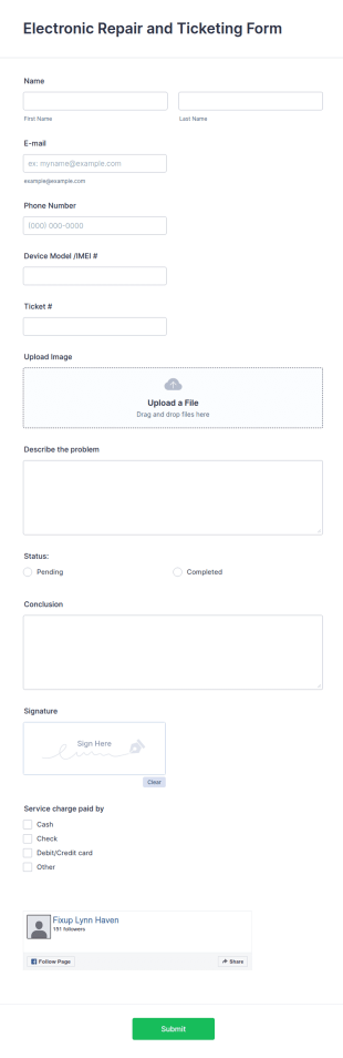Electronic Repair And Ticketing Form Template