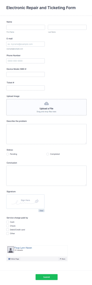 Electronic Repair And Ticketing Form Template