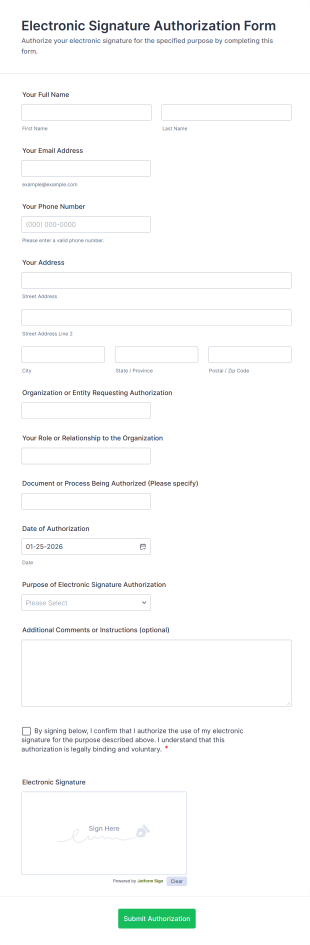Electronic Signature Authorization Form Template