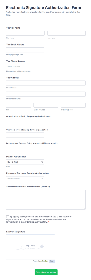 Electronic Signature Authorization Form Template