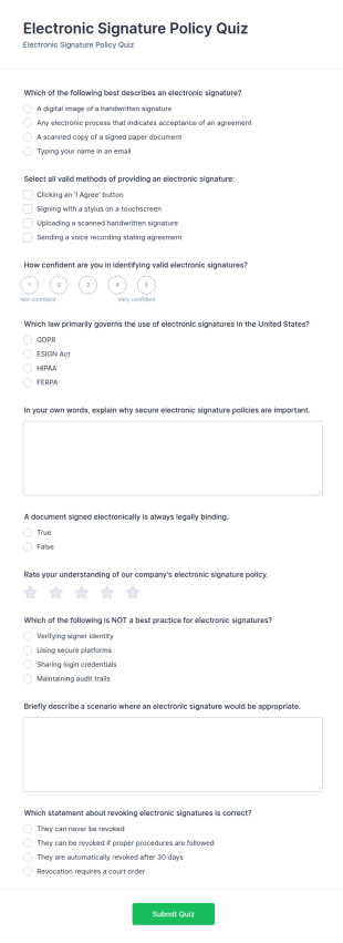 Electronic Signature Policy Quiz Form Template