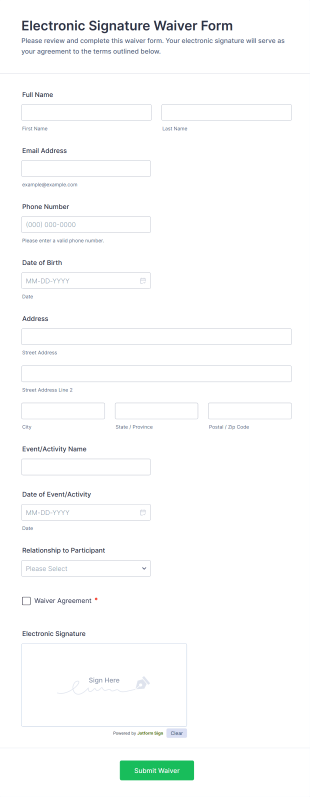 Electronic Signature Waiver Form Template