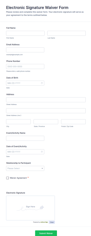Electronic Signature Waiver Form Template