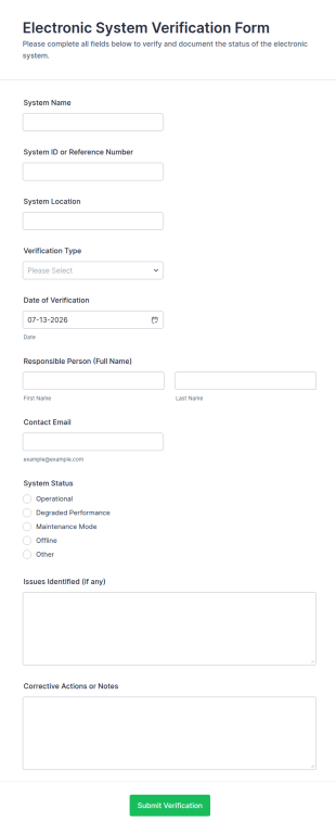 Electronic System Verification Form Template