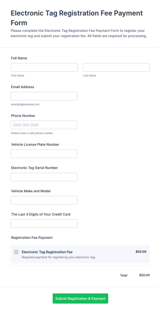 Electronic Tag Registration Fee Payment Form Template