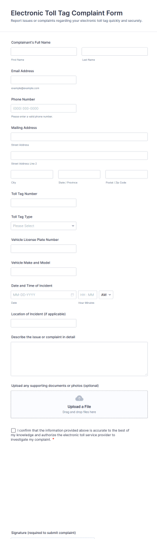 Electronic Toll Tag Complaint Form Template