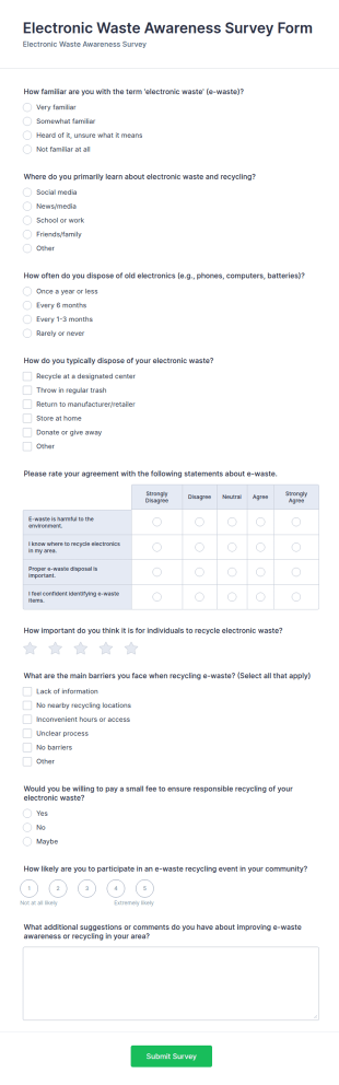 Electronic Waste Awareness Survey Form Template