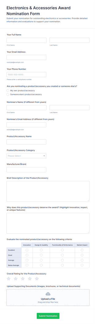 Electronics & Accessories Award Nomination Form Template