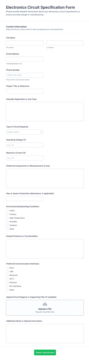 Electronics Circuit Specification Form Template