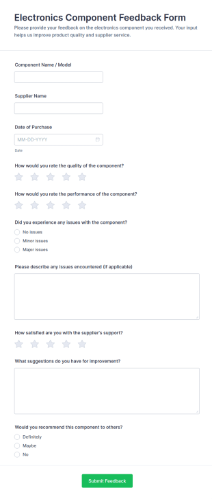 Electronics Component Feedback Form Template