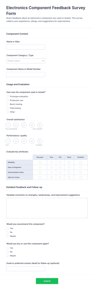 Electronics Component Feedback Survey Form Template