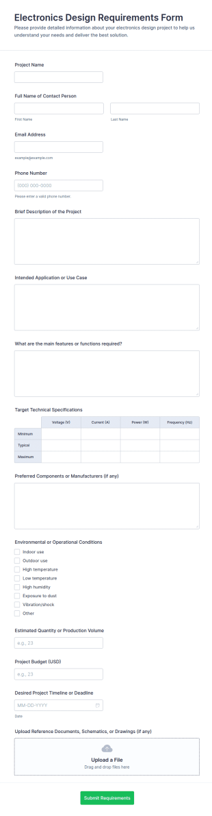 Electronics Design Requirements Form Template