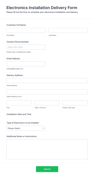 Electronics Installation Delivery Form Template