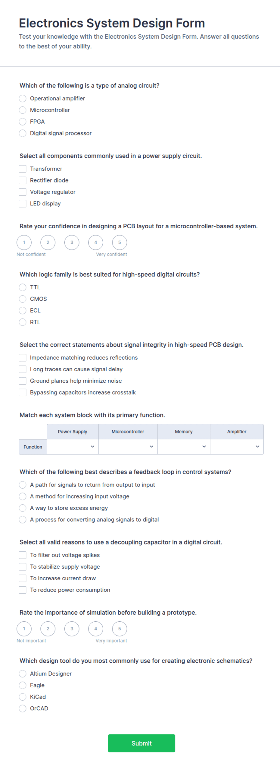 Electronics System Design Quiz Form Template | Jotform