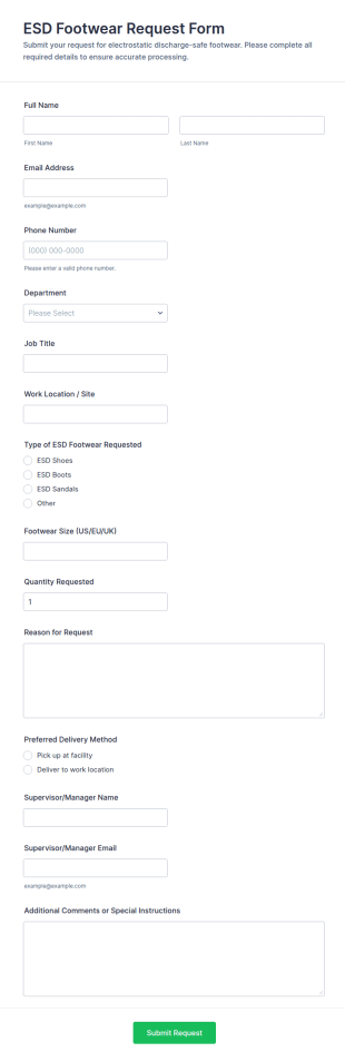 Electrostatic Discharge (ESD) Footwear Request Form Template