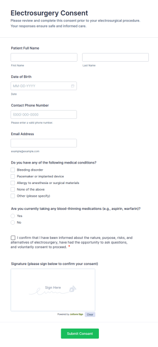 Electrosurgery Consent Form Template